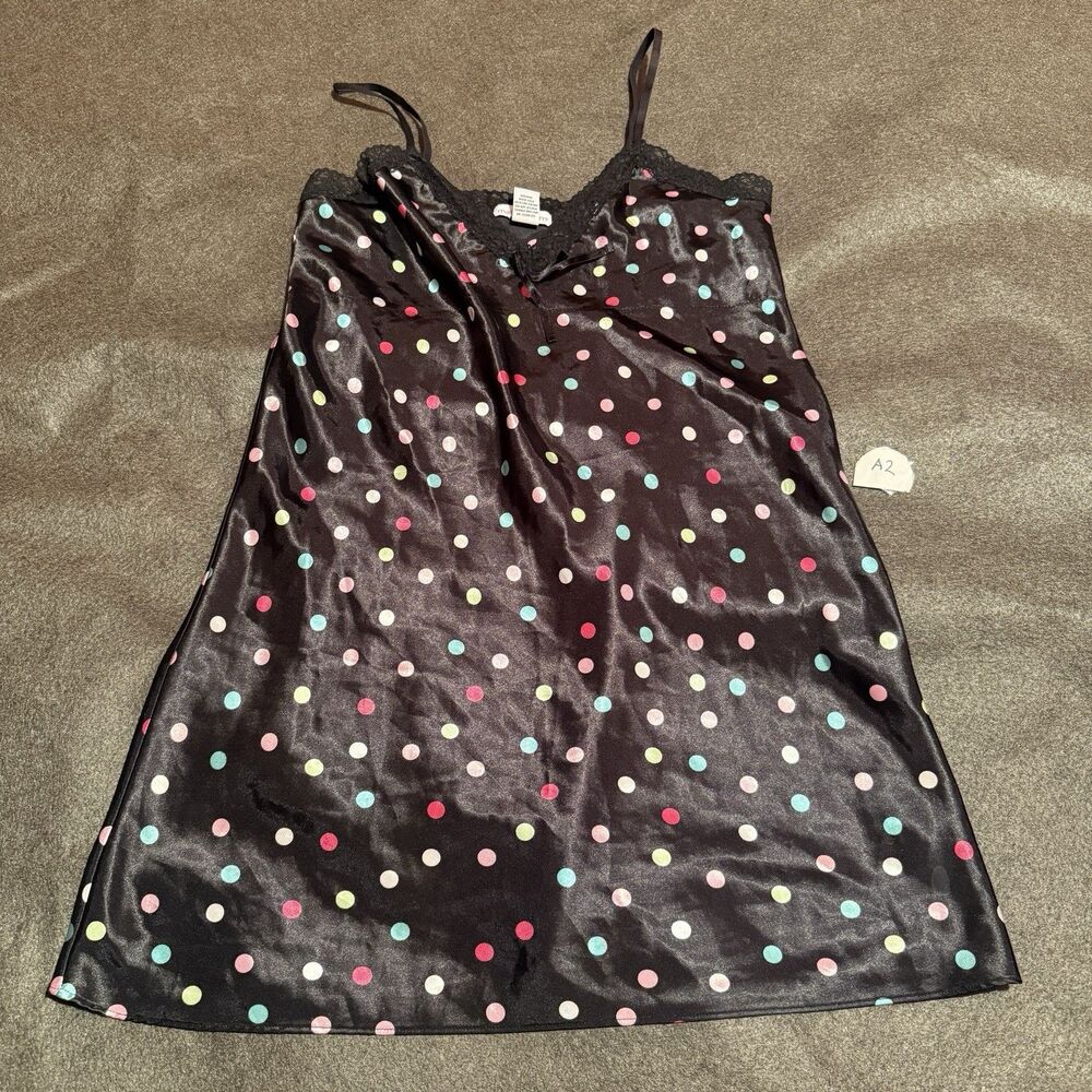 Maidenform Womens Sleepwear L Large Black Polka Dots Lace V Neck Intimates